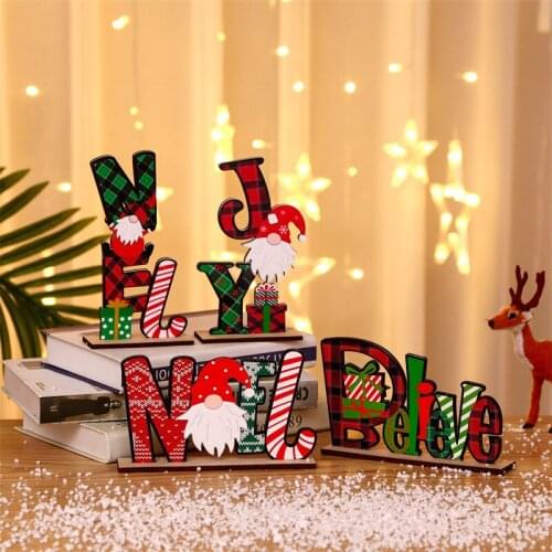 Christmas Wooden Color Letter Ornaments Desktop Creativity Printing Faceless Elderly Ornaments Christmas Decorations 2022New