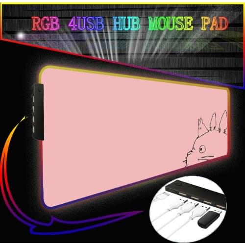 Pink Anime Totoro Mousepad Gaming Mouse Pad RGB 4 Port USB Hub LED Gamer Mat Computer Desk Padmouse Keyboard Kawaii Mouse Mat