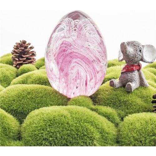 H&D Hand-Blown Decorative Easter Egg Figurines Miniature Murano Glass Egg Ornaments Home Desktop Easter Decor Kids Gift (Pink)