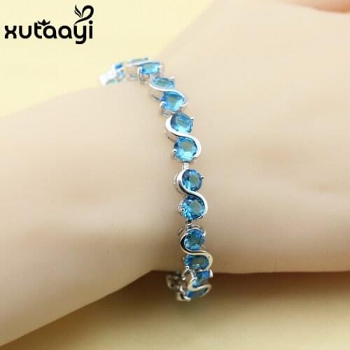 Made in China Classy Created Blue Cubic Zirconia , Silver Adjustable Chain-Link Bracelet Women Fashion Health Length 18+3cm