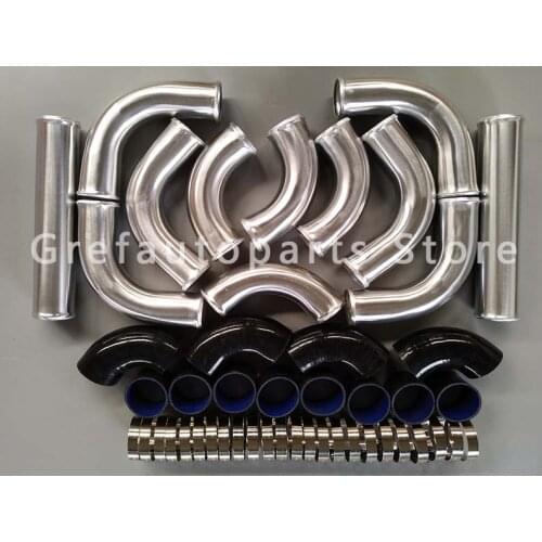 3" Aluminum Universal Intercooler Turbo Piping kit pipe+ Black hose T-Coupler 76mm