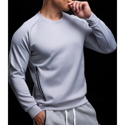 Running Long Sleeve T Shirt Men Fitness Autumn winter thick loose Sports T-Shirt Zip pocket Tee Shirt Gym Bodybuilding Tshirt