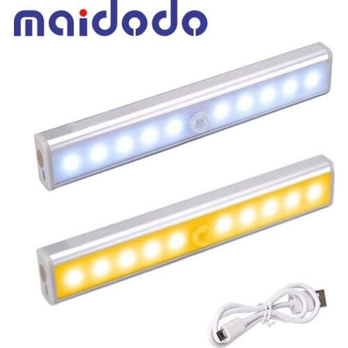 10 LEDs PIR LED Motion Sensor Light Cupboard Wardrobe Bed Lamp LED Under Cabinet Night Light For Closet Stairs Kitchen