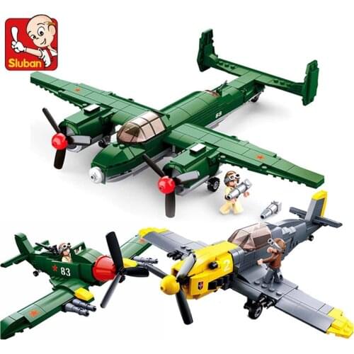 Military WW2 Army Air Forces BF-109 Fighter Soviet Union TU-2 Bomber Plane Building Blocks Playmobil Creator Bricks Kids Toys