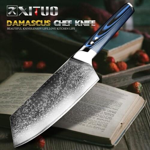 XITUO 8-Inch Chefs Knife 67 Layers VG10 Japanese Damascus Steel Meat Cleaver With Ergonomically Designed Ultra-Sharp G10 Handle