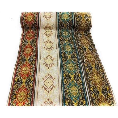 High Quality 2''5CM 5YD-8YD Retro Gold Line embroidery totem Wide Lace trim jacquard Woven Ribbon DIY belt Accessories