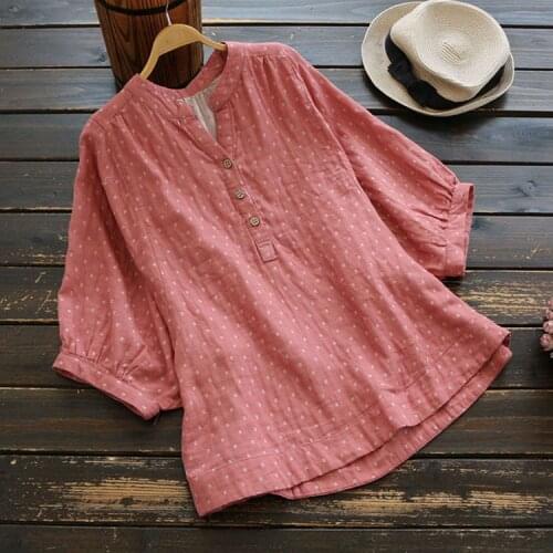 4361 summer big size women Japan style literary print V-Neck cotton blouse mori girl bat short sleeve pullover shirt tops women