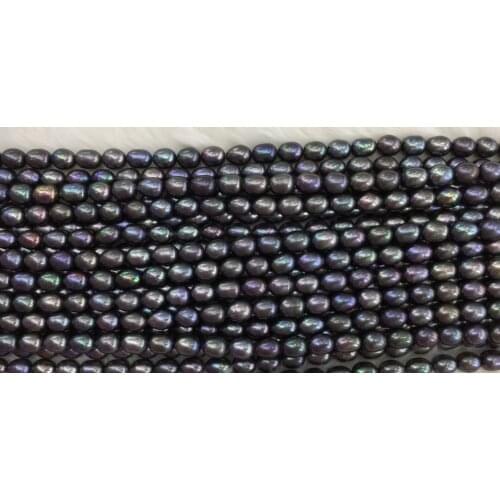 2 Strands Womens 10*13MM Black Rice Pearl Bead 15"