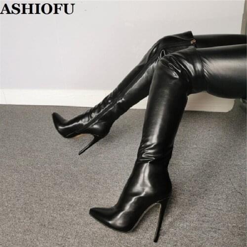 ASHIOFU Wholesale Ladies Stiletto High Heel Boots Pointed-toe Party Dress Over-the-knee Boots Evening Winter Fashion Thigh Boots