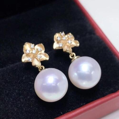 D203 Fine Jewelry Pure 14K Gold Natural Fresh Water Light Pink Pearls 11-10mm Stud Earrings for Women Fine Pearl Earrings