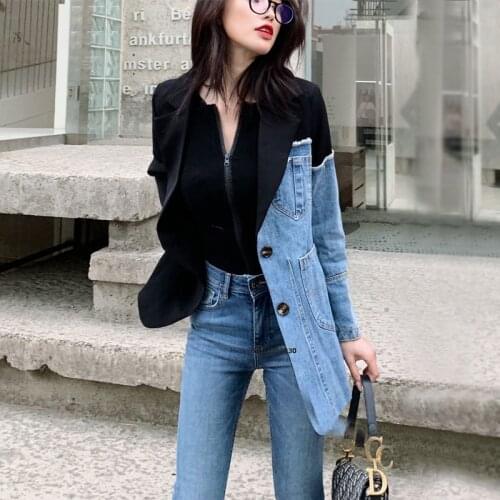 High quality Suit Women 2022 New Spring autumn Fashion Personality Irregular Spliced Denim Jacket Small Suit Female Blazers XZ55