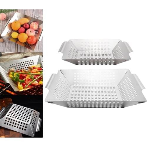 1pc BBQ Vegetable Grill Basket Square Grill Wok Pan BBQ Accs Dishwasher Safe Square BBQ Veggie Basket arge Grill Wok Pan