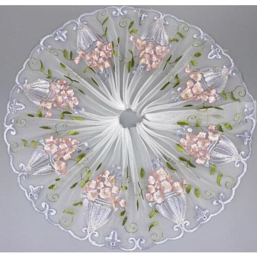 1Y Width 20cm Lace Trim Pink Flower For Clothing Accessory Dress Sewing Applique Costume Lace Fabric