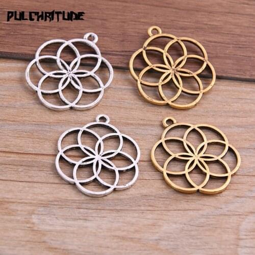 10PCS 25*30mm Metal Alloy Two Color Flower Charms Pendants for Jewelry Making DIY Handmade Craft
