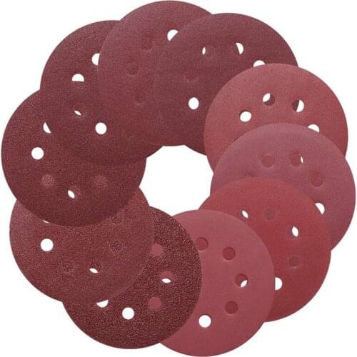 100PCS Disc Sandpaper 125MM Brushed Sheet 5 Inch 8 Hole Back Flock Dry Sanding Paper Sheet Self-Adhesive Flocking Disc