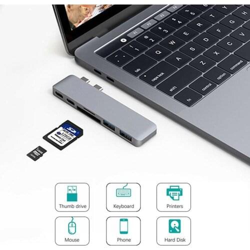 100pcs bundle package KE_ 6 in 1 Type C Hub SD TF Card Reader Dual USB Ports Adapter