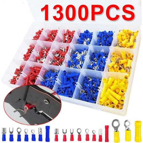 1300PCS Terminals Electrical Wire Connector Kit Assorted Insulated Crimp Spade Set Iron Cold Press Terminal Combination