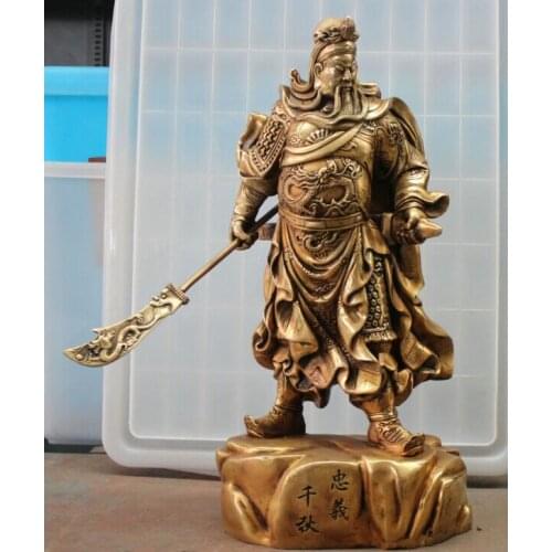 18" Chinese Brass Brass Stand Bronze CopperYu Warrior God Sword Dragon Statue