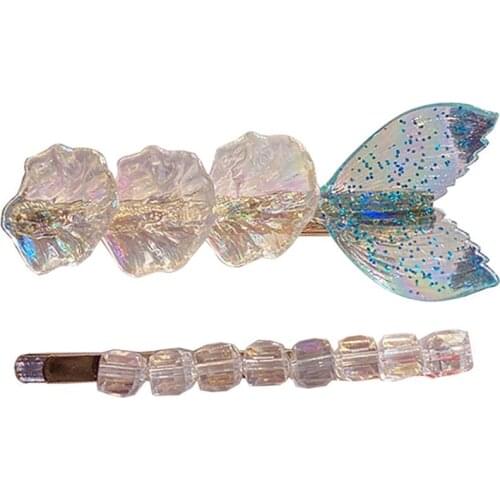 2pcs Hair Clips Pin For Women Fashion Mermaid Barrettes Headwear Girls Sweet Hair Clip Crystal Hair Accessories