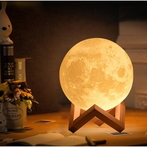 2019 Newest Rechargeable 3D Print Moon Lamp 2 Color Change Touch Switch Bedroom Bookcase Night Light Home Decor Creative Gift