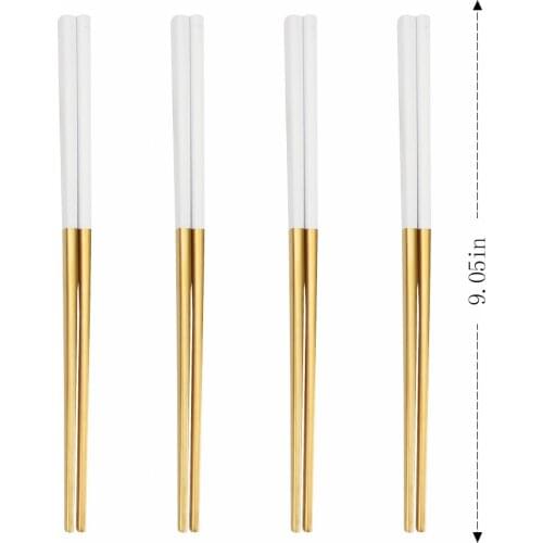 4 Pairs Matte White Gold Chinese Chopsticks Japanese Korean Style Sushi Sticks Noodles Food Tableware Reusable Metal Chopsticks