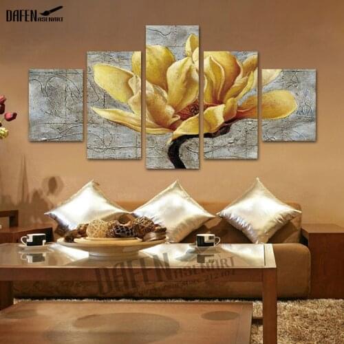5 Panel Canvas Art Gold Orchid Flower Canvas Print Paintings Home Decoration Framed Ready to Hang