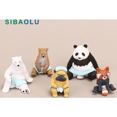 5pcs Cartoon Panda Dog Raccoon Bear Figurine Animal Model Home Decor Miniature Fairy Garden Decoration Accessories Modern Statue