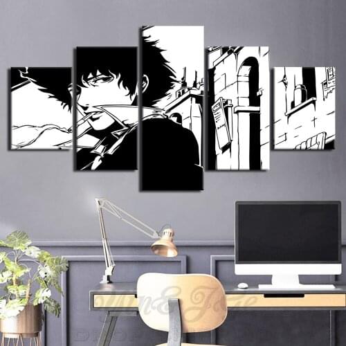 5 Pieces Wall Art Canvas Painting Cowboy Animation Black And White Poster Modern Art Home For Living Room Frame Pictures