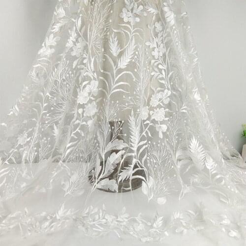 5Yards French Lace Fabric 125cm width White Embroider Lace Fabric High Quality Tulle Net Lace Fabric For Wedding Party Dress
