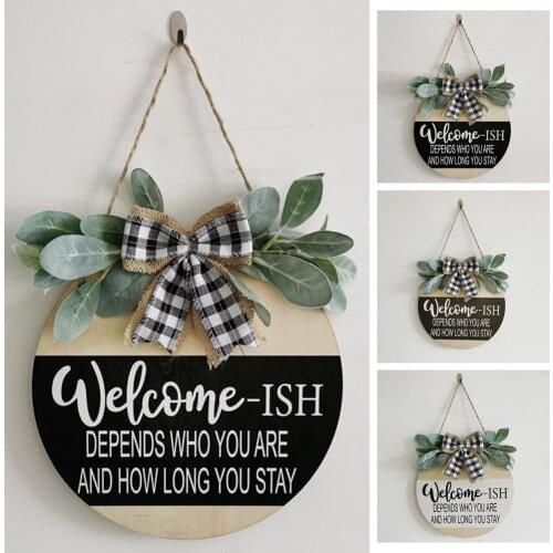 50%HOTWelcome Sign Eye-catching Sturdy Construction Wood Decorative Sign with Artificial Leaves for Home