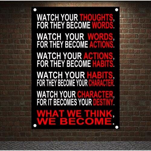 WHAT WE TINK, WE BECOME Retro Inspirational Exercise Banners Poster Wall Stickers Hanging Cloth Bedroom School Studio Wall Decor