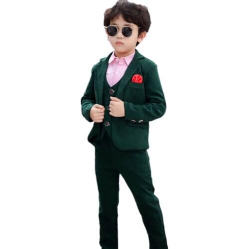 Flower Boys Jacket Vest Pants 3Pcs Wedding Suit Kid Prom Party Tuxedo Dress Childrens Day Pinao Performance Costume Custom Made