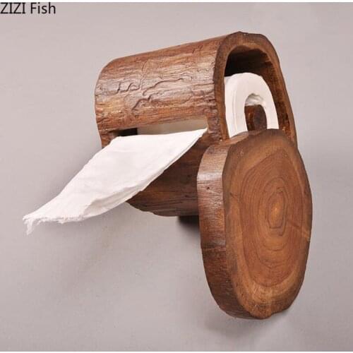 Tissue Holder Solid Wood Stakes Paper Holders Desktop Wall-mounted Free Punch Hanging Paper Box Home Toilet Bathroom Accessories