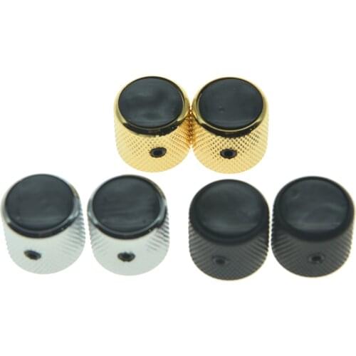 Dopro Quality Set of 2 Black Pearl Top Cap Guitar Dome Knobs with Set Screw for Tele Guitars Black Pearl Bass Knobs