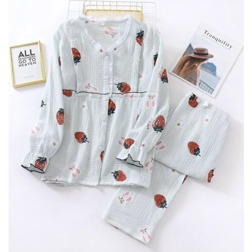 Fdfklak Autumn New Maternity Suit Pijamas Women Cotton For Pregnant Maternity Sleepwear Pink/blue Strawberry Nursing Pajama