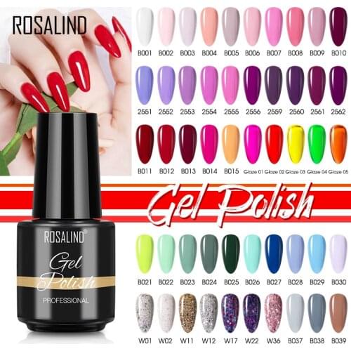 ROSALIND Gel Polish Nails Art Semi Permanent Gel Varnishes More Pure Colors Soak Off Nail Polish Need Cured UV LED Manicure