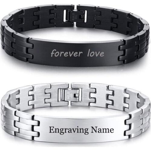 Engraving Chunky Bracelets TO DAD Gift Chain 8 Inch Stainless Steel Bar Watch Band Design Wristband Punk Male Jewelry