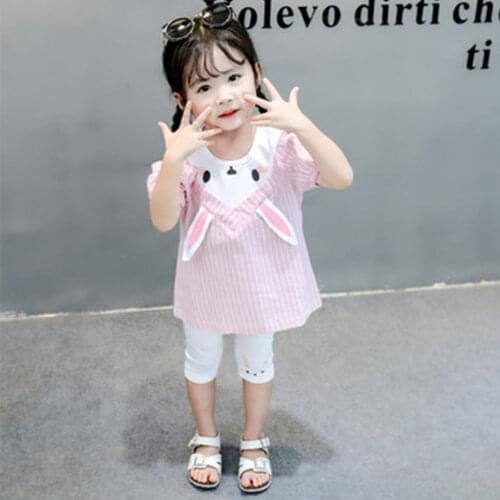 Girl Clothing Sets For Girls Baby Clothes Girls Sets For Summers 2021 Cotton Breathable Rabbit Design Short Sleeve Two-Piece Set