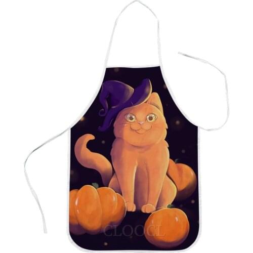 CLOOCL Halloween Theme Kitchen Aprons Orange Cat Pumpkin Print Apron Festival Party Home Cleaning Tools Baking Aprons