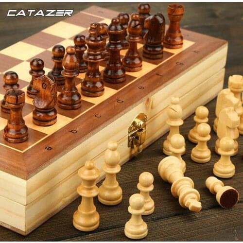 Magnetic Wooden Folding Chess Set with Felted Game Board Interior for Storage Adult Kids Beginner Large Chess Backgammon Board