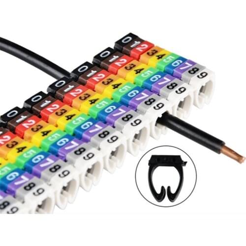 100Pcs 0-9 Arabic Numerals M Type CAT 6 Clip Network Ethernet Wire Number Label Tube Cable Marker 1.5mm2-6mm2