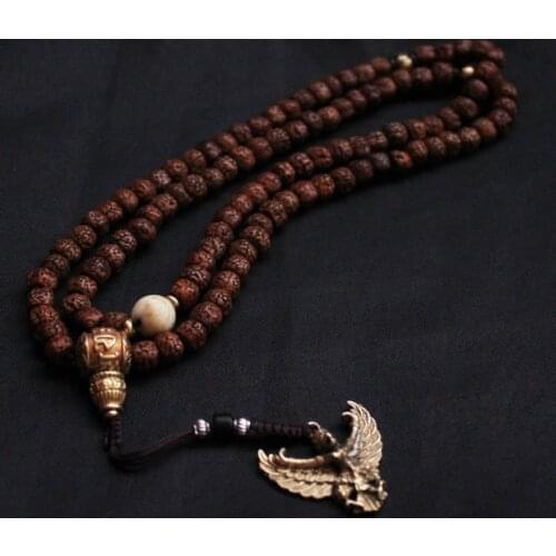 BRO691 Tibetan Rudraksha Bodhi Mala with Golden Mantras Guru Beads Tibetan Amulet Jewelry Free Ship