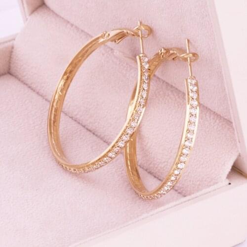 Gold Round Crystal Hip Hop Ring Earrings Valentines Day Gift Party Big Circle Bride Large Rhinestones Gift