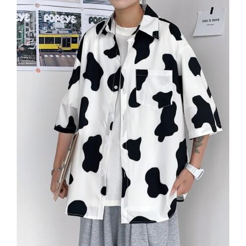 Mens Harajuku Loose Casual Small Fresh Shirt 2021 Mens Street Wear Thick Shirt Half Sleeve Mens Retro Korean Fashion