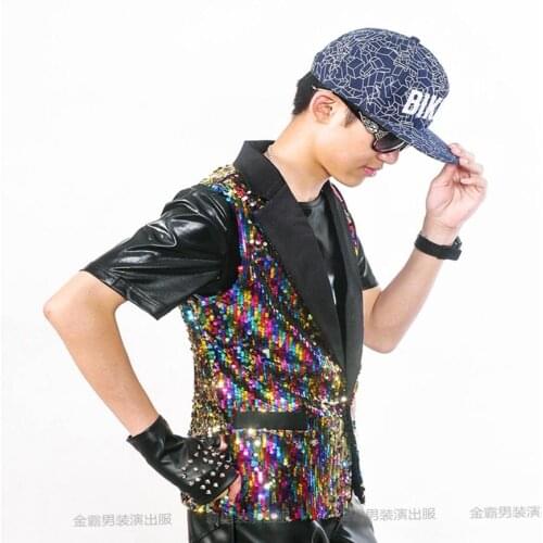 Bar Nightclub Men Vest Singer Dj Bar Male Singer Host Performance Costume Sequin Vest Mens Stage Costume Trend Vest S-5xl