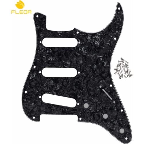 FLEOR ‎11 Hole US Modern Style ST Electric Guitar Pickguard Scratch Plate SSS with Screws,Black Pearl 4Ply