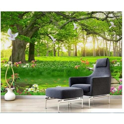 Custom photo mural 3d wallpaper Green big tree forest landscape living room Home decor 3d wall murals wallpaper for walls 3 d