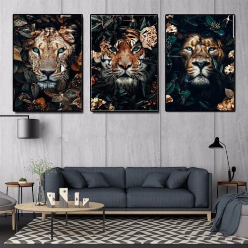 Canvas Wall Art Poster Animal Poster Prints Tiger Lions Jungle Canvas Painting Lion Poster Living Room Decoration Wall Pictures