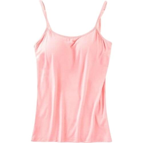 New Padded Bra Tank Top Women Modal Spaghetti Solid Cami Top Vest Female Camisole With Built In Bra 2019 Fitness Clothing