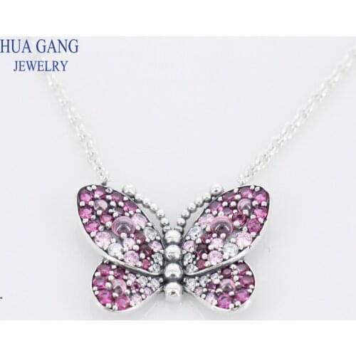 925 sterling silver necklace dazzling pink butterfly pendant necklace suitable for womens party birthday gifts